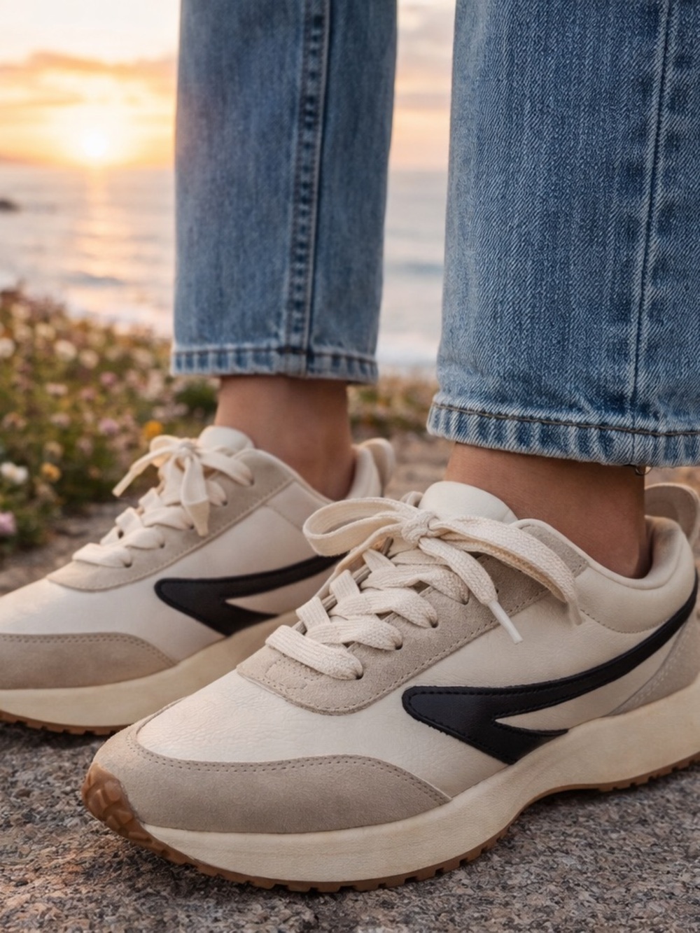 Dolce Vita Cream and Black Lace-Up Women's Sneakers